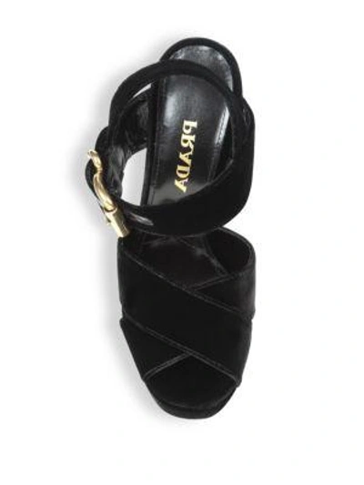 Shop Prada Velvet Platform Slingback Sandals In Black