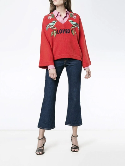 Shop Gucci 'loved Bird' Embroidered Top