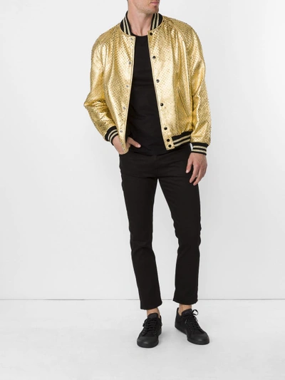 Shop Saint Laurent Perforated Teddy Baseball Jacket