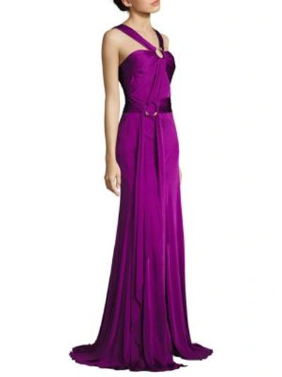 Roberto Cavalli Halter Jersey Gown In Violet