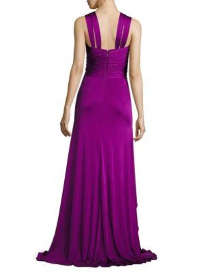Shop Roberto Cavalli Halter Jersey Gown In Violet