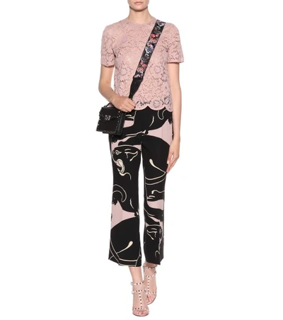 Shop Valentino Printed Silk Trousers In Wild Rose Llack