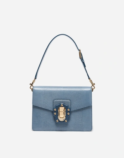 Shop Dolce & Gabbana Leather Lucia Shoulder Bag In Azure