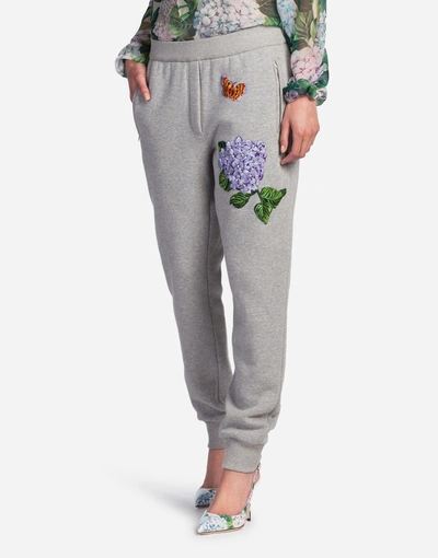 Dolce & Gabbana Cotton-blend Trackpants With Embroidered Appliqué In Gray