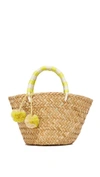 Kayu St Tropez Mini Pompom-embellished Embroidered Woven Straw Tote In Yellow