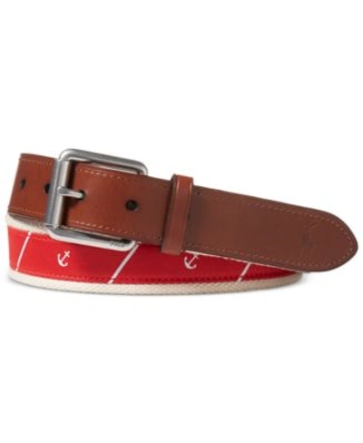 Polo Ralph Lauren Men s Anchor Print Belt In Faded Red navy ModeSens