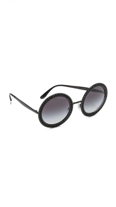 Dolce & Gabbana Oversized Round Metal Swarovski&reg; Sunglasses In Black