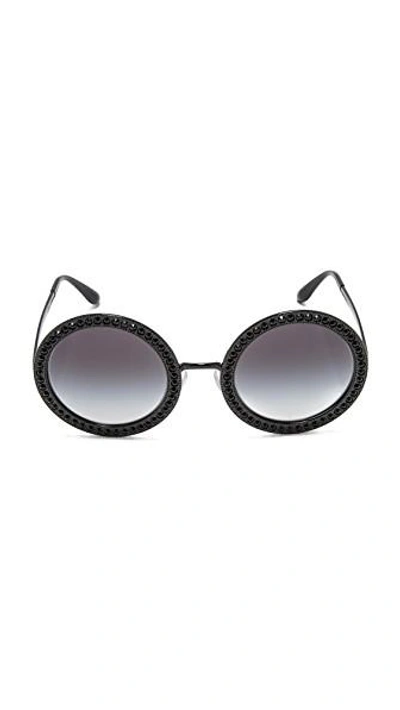 Shop Dolce & Gabbana Round Crystal Sunglasses In Black/grey