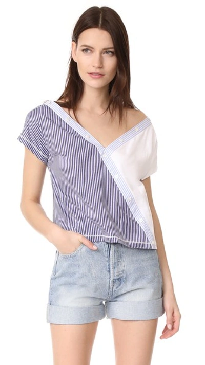 Opening Ceremony Cody Off-the-shoulder Striped Poplin Top, Blue In Pale Blue Multi
