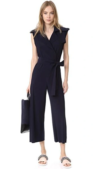 Shop Norma Kamali Double Breasted Trench Jumpsuit In Midnight