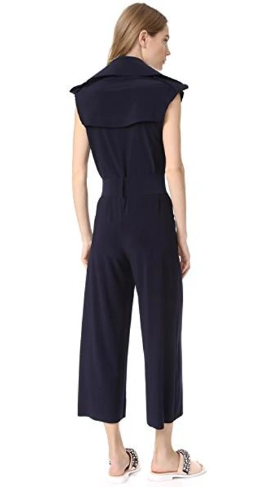 Shop Norma Kamali Double Breasted Trench Jumpsuit In Midnight