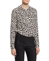 VERONICA BEARD HARMONY SILK ANIMAL-PRINT PINTUCKED BLOUSE, WHITE/BROWN,PROD120680301