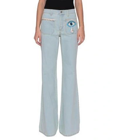 Amen Cotton Denim Jeans With Beaded Embroidery In Multicolor