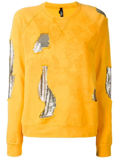 Versus - Mesh Insert Distressed Sweatshirt  In Yellow/orange