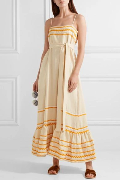 Lisa Marie Fernandez Rickrack-trimmed Linen Maxi Dress In Beige Multi ...