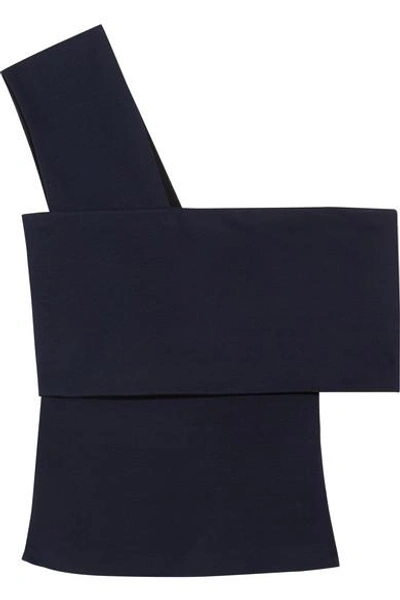 Shop Rosetta Getty One-shoulder Stretch-knit Top In Navy