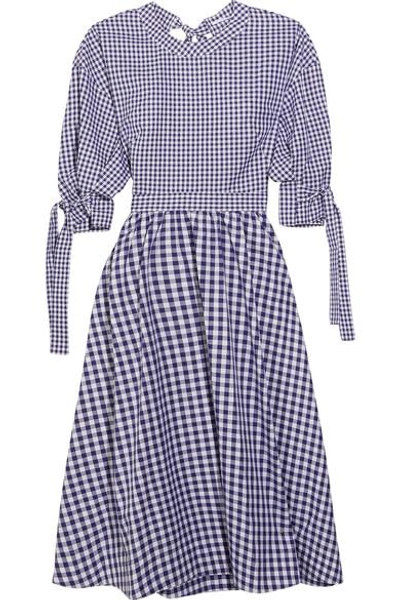 Shop Rosetta Getty Open-back Gingham Cotton Dress In Navy