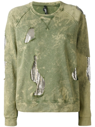 Versus - Mesh Insert Distressed Sweatshirt  In Green