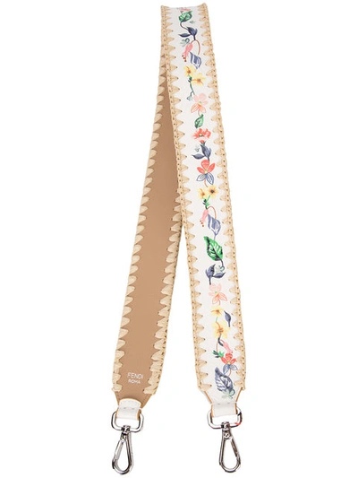 Fendi Strap You Floral Snakeskin Shoulder Strap For Handbag, White/multi