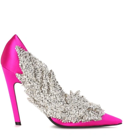 Shop Balenciaga Embellished Satin Pumps In Pink