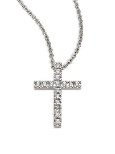 Shop De Beers Women's Classic Diamond & 18k White Gold Cross Pendant Necklace