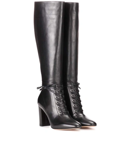 Gianvito Rossi Lace-up Leather Knee-high Boots In Black