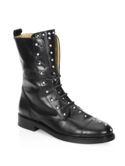 Iro Rangy Studded Leather Combat Boots In Black