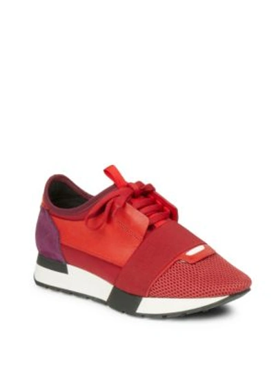 Shop Balenciaga Race Mixed Media Trainers In Red