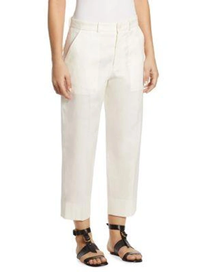 Shop Chloé Cropped Cotton Pants In Milk