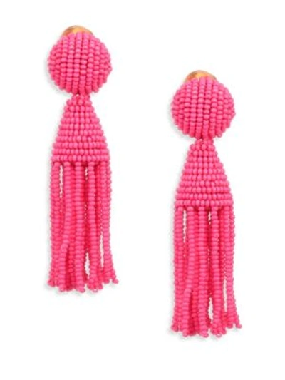 Shop Oscar De La Renta Short Beaded Tassel Clip-on Earrings In Tourmaline