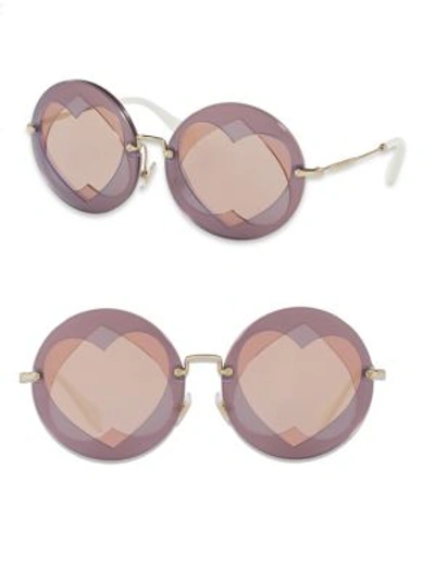 Shop Miu Miu 62mm Mirrored Round Heart Sunglasses In Lilac Mix