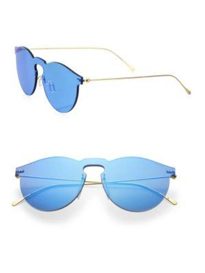 Shop Illesteva Leonard Mask 47mm Classic Round Mirrored Sunglasses In Light Blue