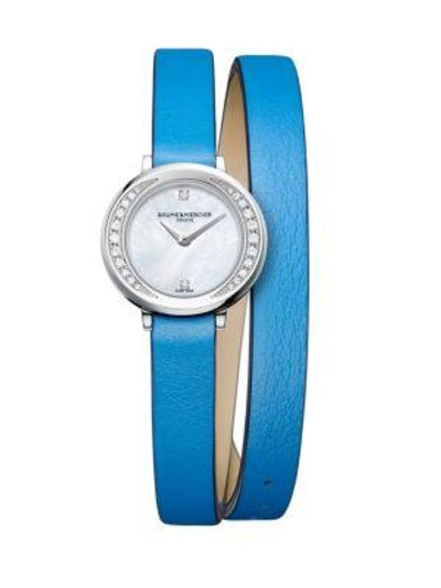 Shop Baume & Mercier Women's Petite Promesse Diamond, Stainless Steel & Wraparound Leather Strap Watch In Blue