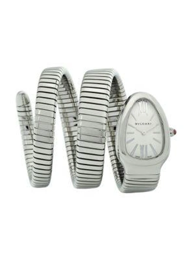Shop Bvlgari Women's Serpenti Tubogas Stainless Steel Double Twist Watch In Silver