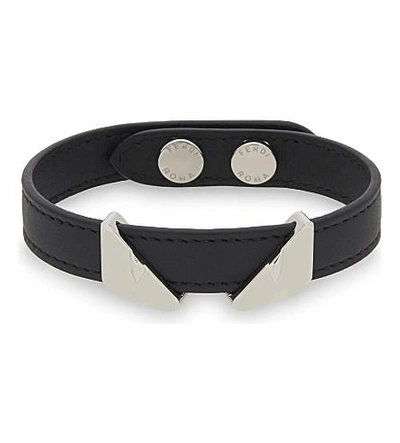 Shop Fendi Monster Eyes Leather Bracelet In Black