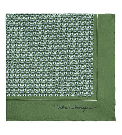 Shop Ferragamo Animal Print Silk Pocket Square In Green