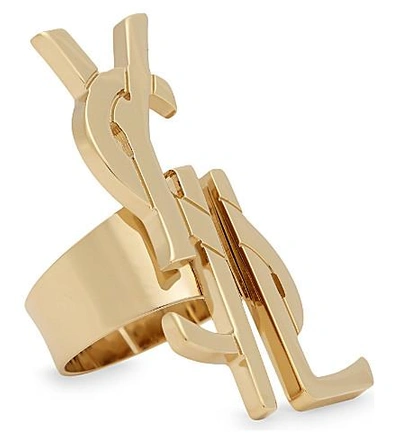 Shop Saint Laurent Logo Ring In Gold