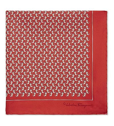 Shop Ferragamo Frog And Lion Silk Pocket Square In Red