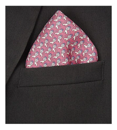 Shop Ferragamo Frog And Lion Silk Pocket Square In Pink