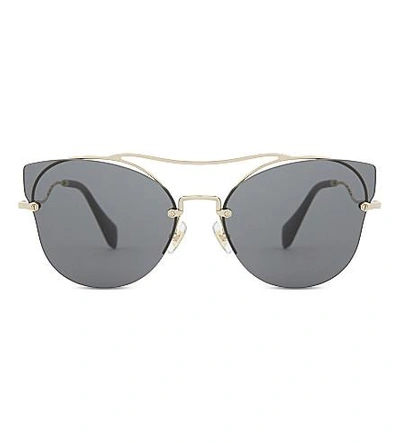 Shop Miu Miu Mu52ss Butterfly Frame Half-rim Sunglasses In Pale Gold