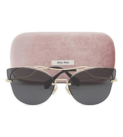 Shop Miu Miu Mu52ss Butterfly Frame Half-rim Sunglasses In Pale Gold