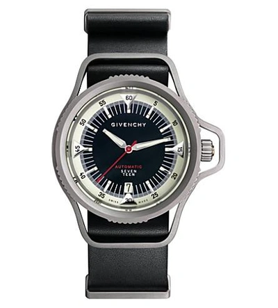 Shop Givenchy Gy100201s01 Seventeen Mechanical Edition Titanium And Leather Watch In Black