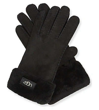 Ugg Turn Cuff Sheepskin Gloves In Black