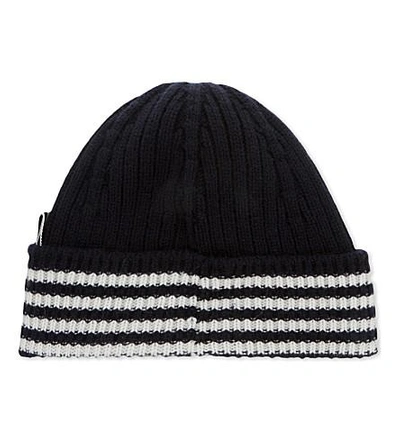 Shop Thom Browne Striped Bar Cashmere Hat In Navy
