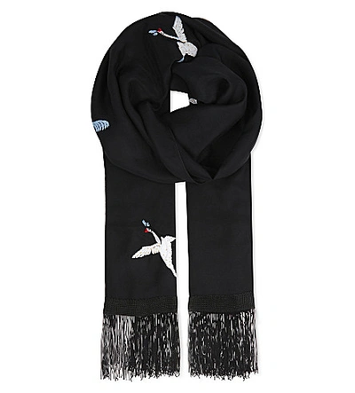 The Kooples Embroidered Stork Silk Scarf In Bla01