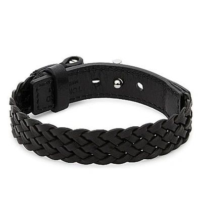 Shop Tom Ford Woven Single Wrap Leather Bracelet In Black/silver