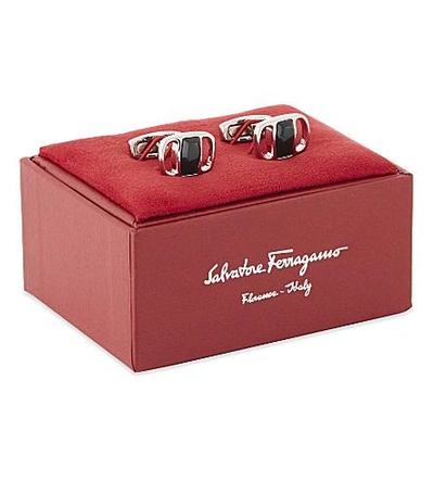 Shop Ferragamo Vara Stone-inlay Cufflinks In Silver/black