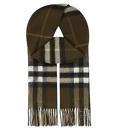 Shop Burberry Giant Check Cashmere Scarf In Olive Green