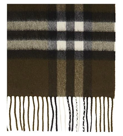 Shop Burberry Giant Check Cashmere Scarf In Olive Green