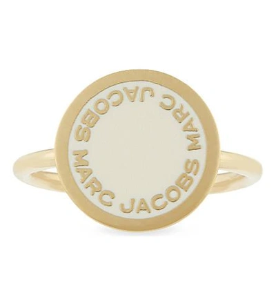 Shop Marc Jacobs Enamel Logo Disc Ring In Cream